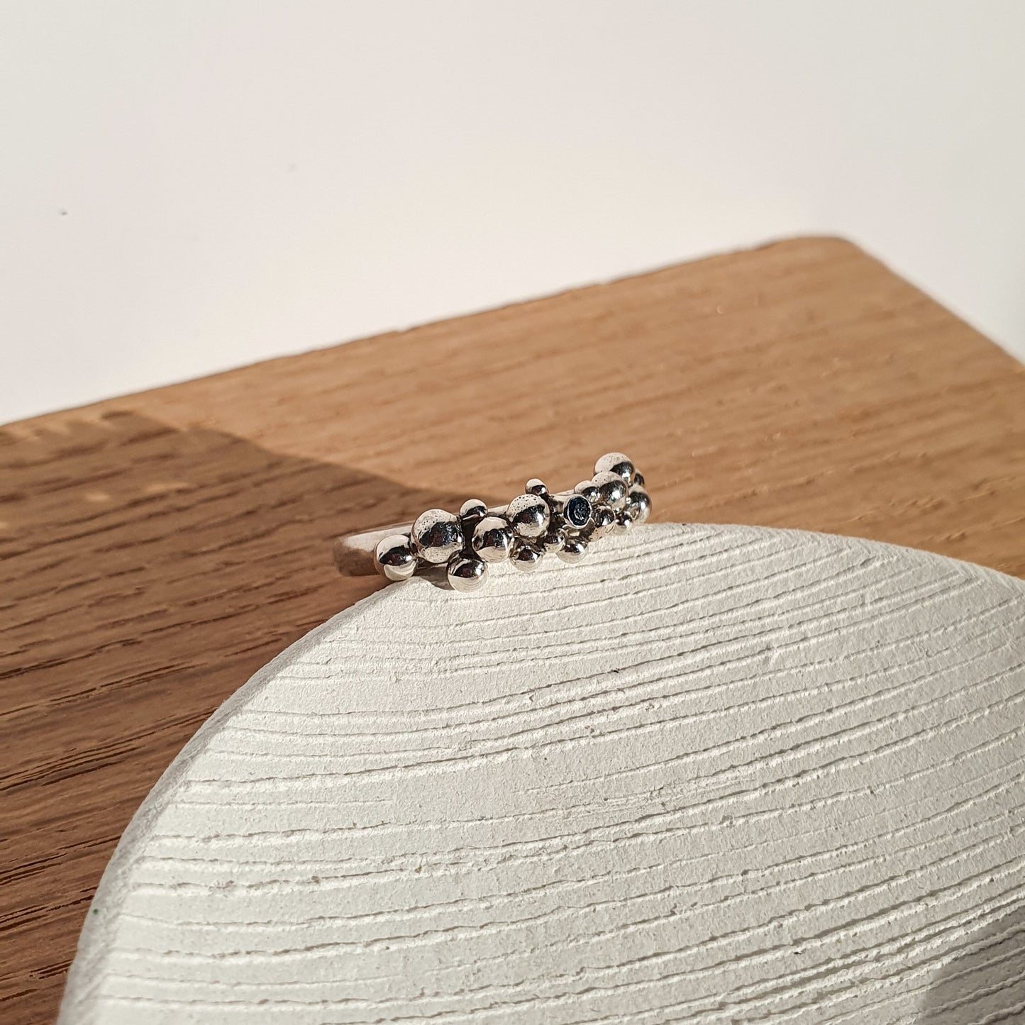 Bubble ring with 2mm CZ London Blue