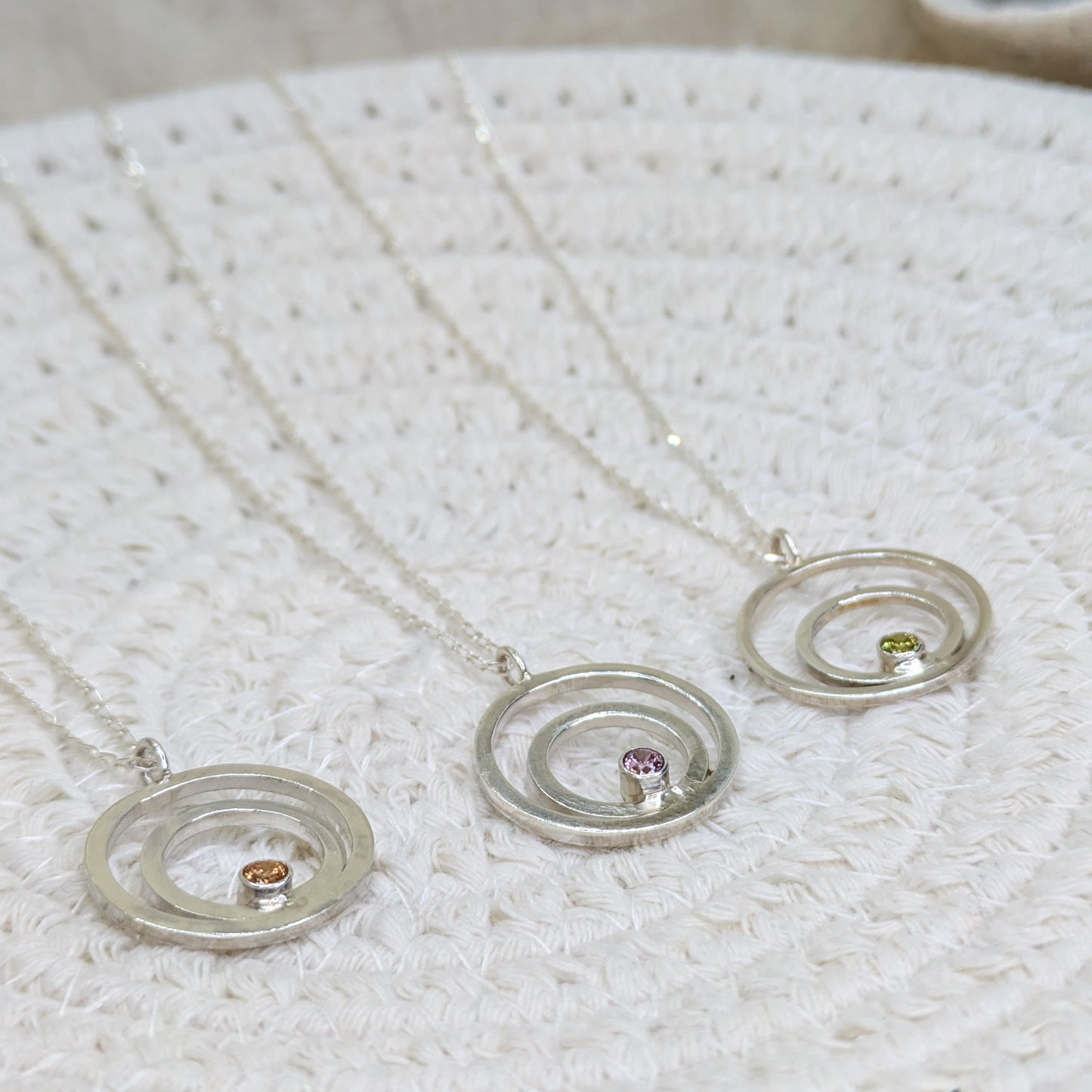Double ring pendant with 3mm tube set Pink Cubic Zirconia