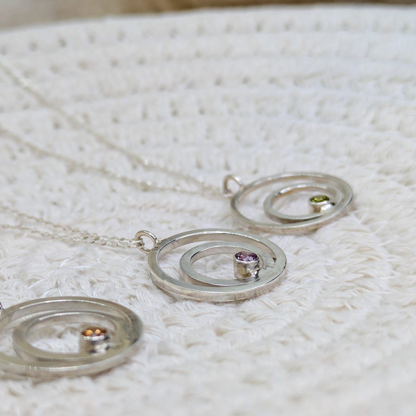 Double ring pendant with 3mm tube set Pink Cubic Zirconia