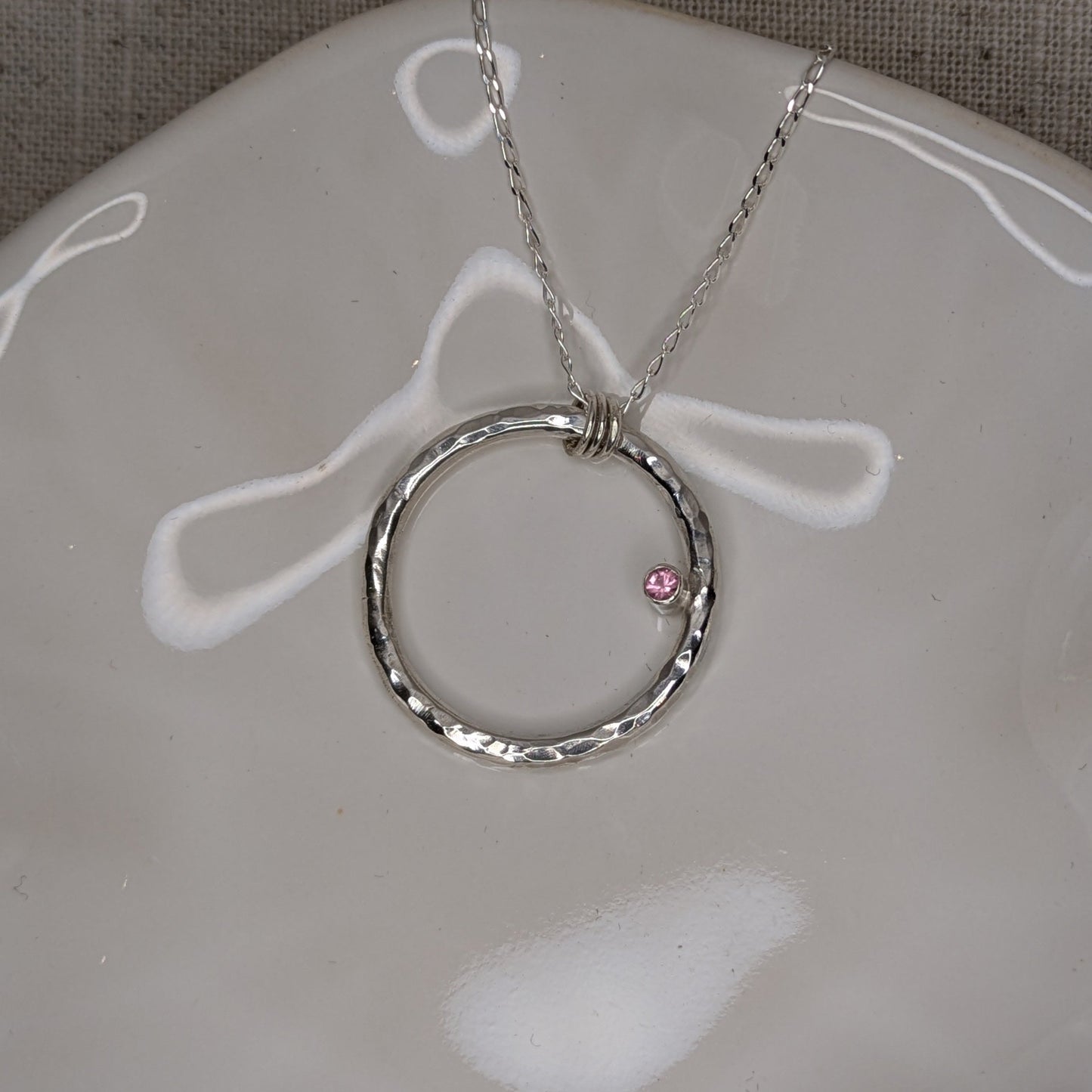 Chunky Circle Pendant with a 2.5mm Tube Set Pink Tourmaline