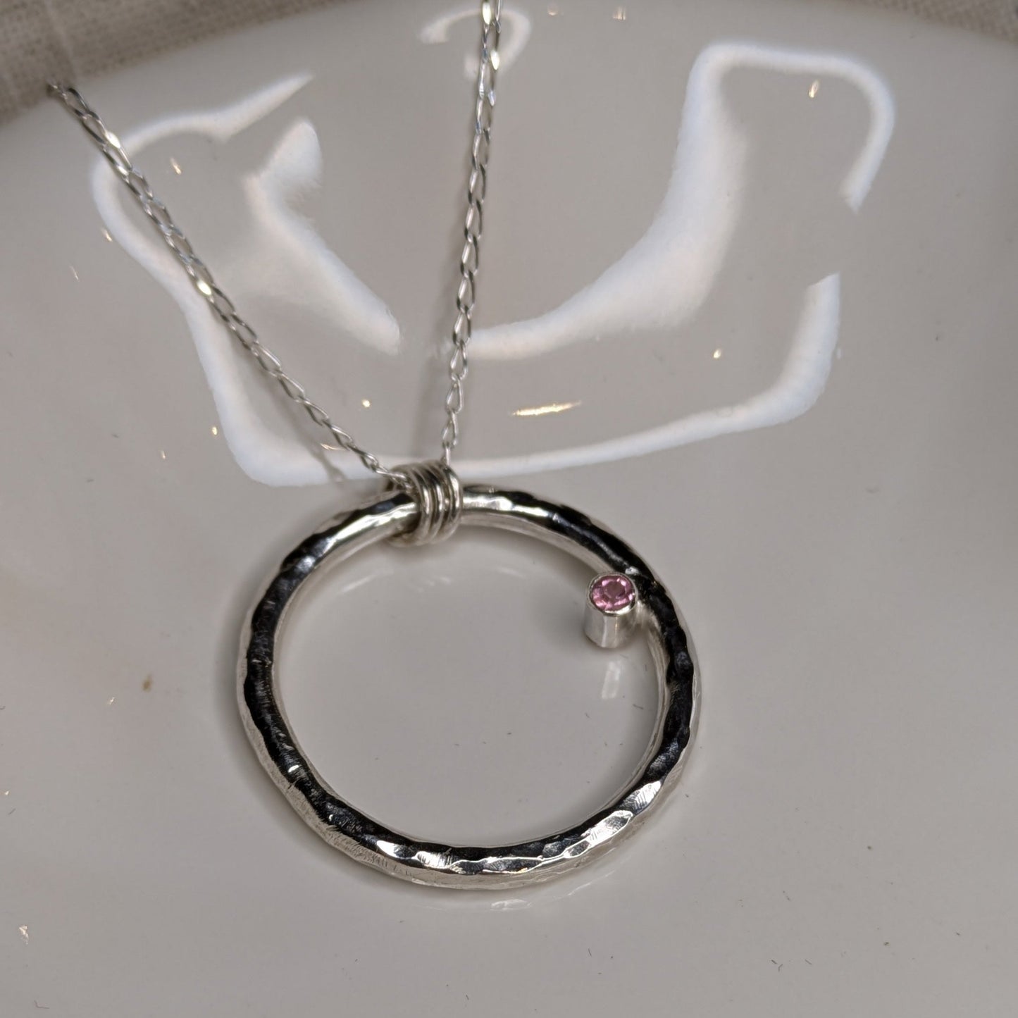 Chunky Circle Pendant with a 2.5mm Tube Set Pink Tourmaline