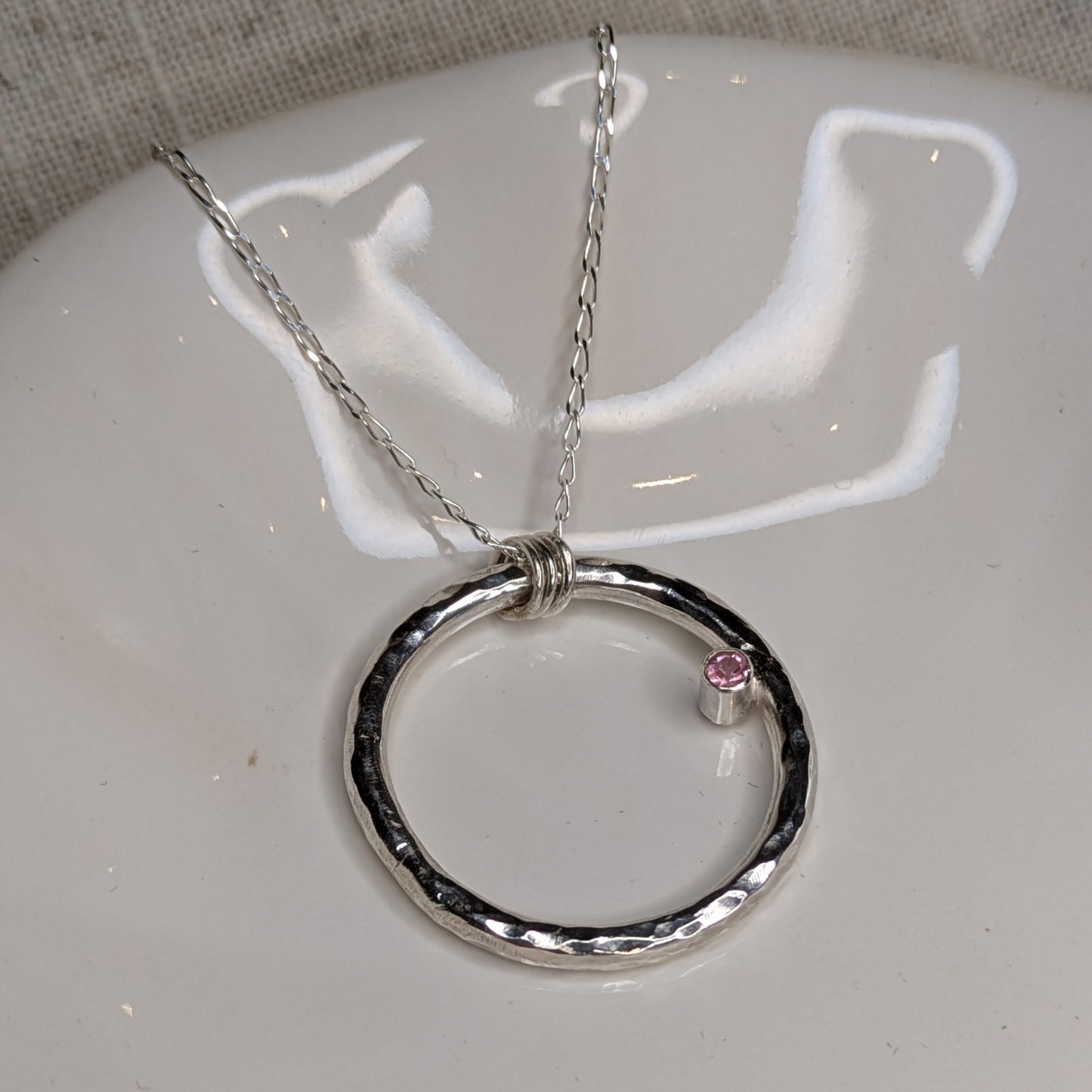 Chunky Circle Pendant with a 2.5mm Tube Set Pink Tourmaline