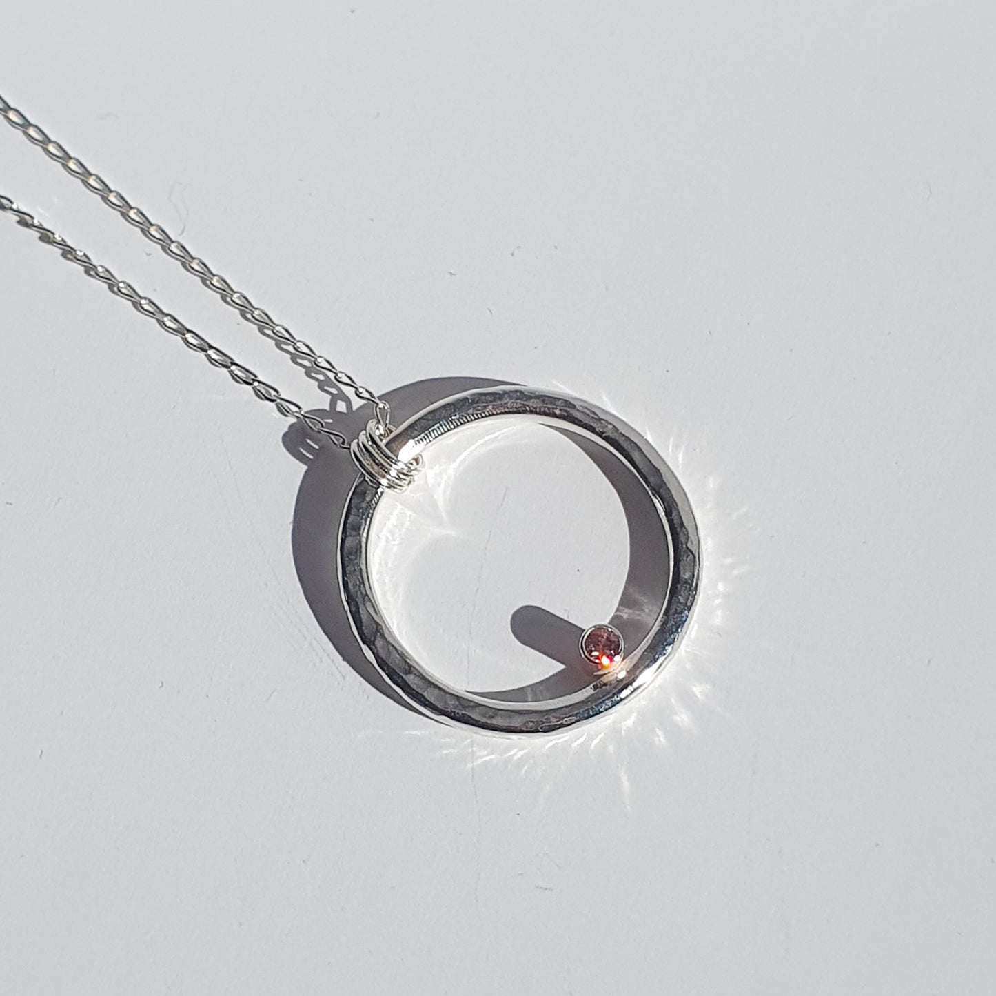 Chunky Circle Pendant with a 2.5mm Tube Set Morganite Zirconia