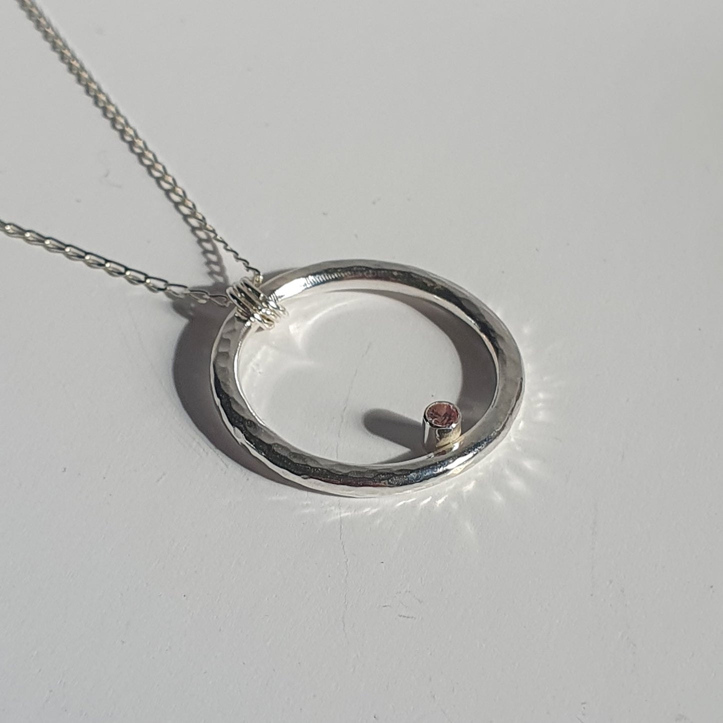 Chunky Circle Pendant with a 2.5mm Tube Set Morganite Zirconia