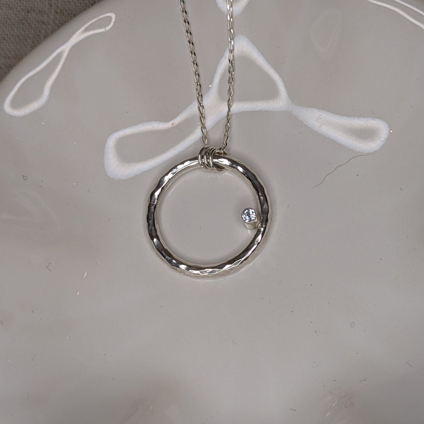 Chunky Circle Pendant with a 2.5mm Tube Set Aquamarine