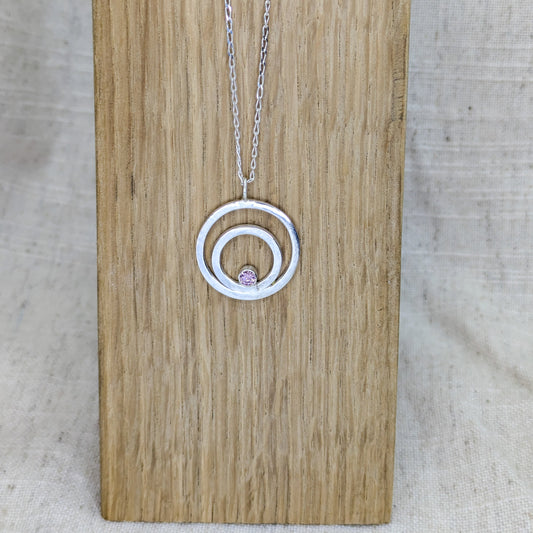 Double ring pendant with 3mm tube set Pink Cubic Zirconia
